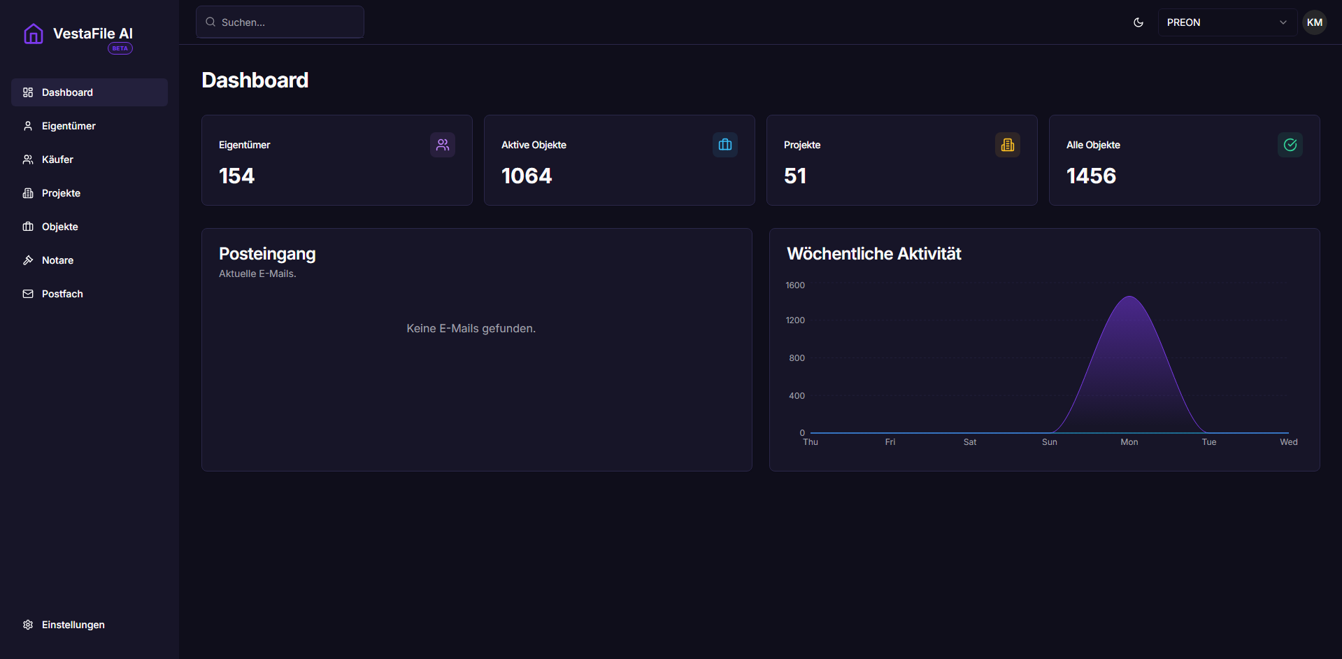 VestaFile AI Dashboard Screenshot